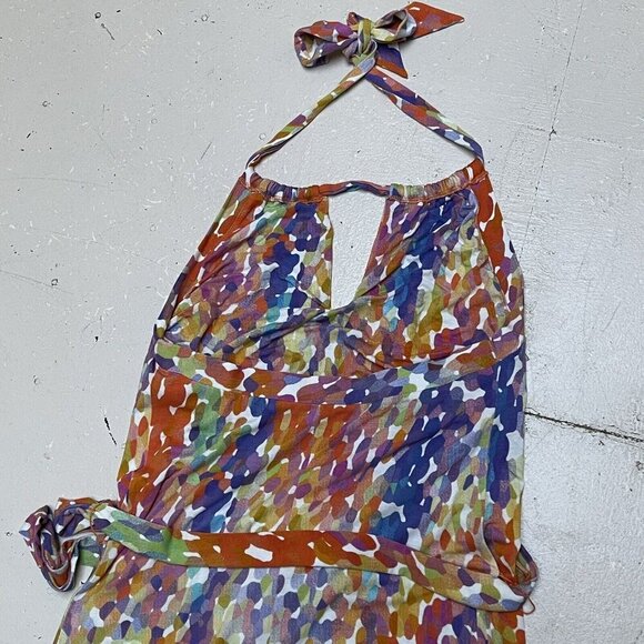 Three Dots Dress Womens Medium Maxi Multicolored Sleeveless Drawstring Racerback - Picture 10 of 14